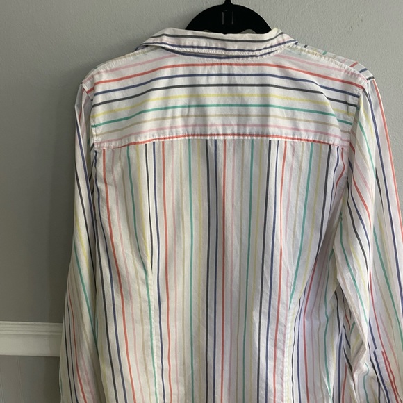 J.Crew Factory Women's Long Sleeve Oversized Rainbow Stripe Button Down Top - Picture 8 of 11